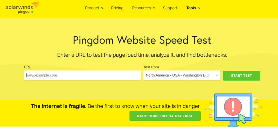 screenshot of Pingdom website