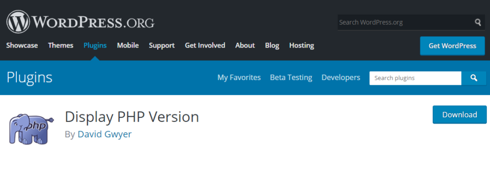 screenshot of Display PHP version plugin for wordpress