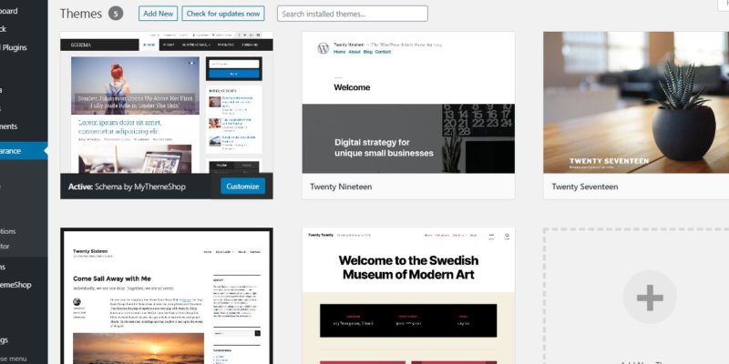 Screenshot showing WordPress Themes Gallery.