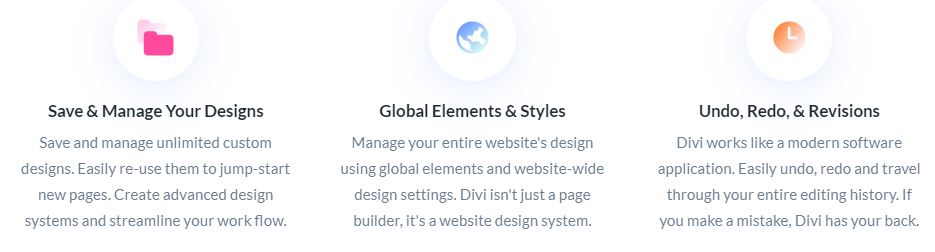 Screenshot of the functions of the Divi WordPress Theme.