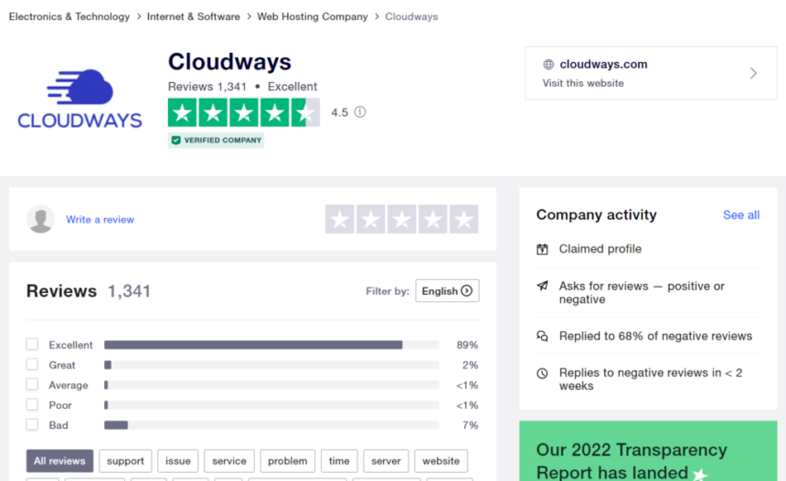 Trustpilot reviews for Cloudways