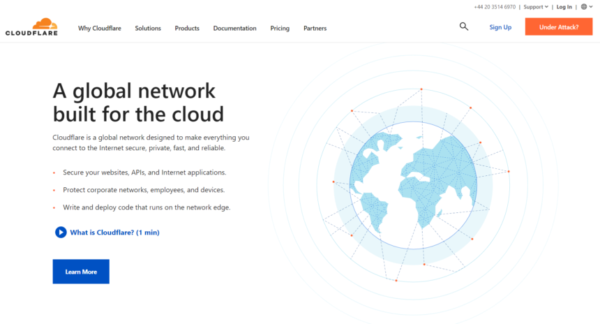 image of Cloudflare landing page